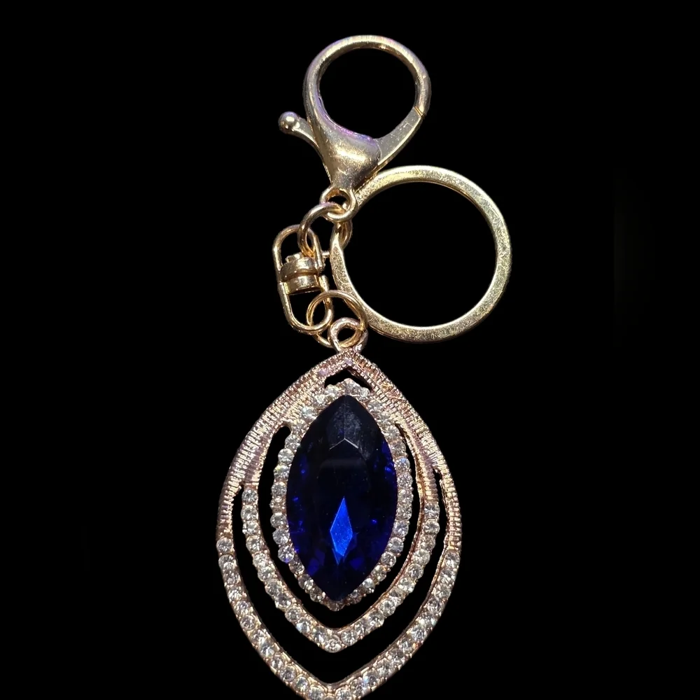 Elegant Blue and Gold Metal Bag Charm Keychain